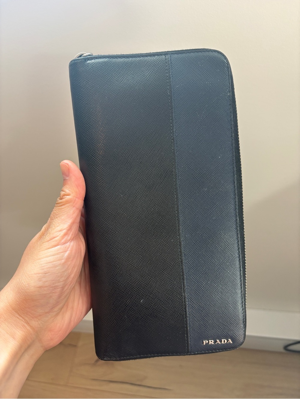 Authentic Prada Black Saffiano Zip-Around Leather Wallet